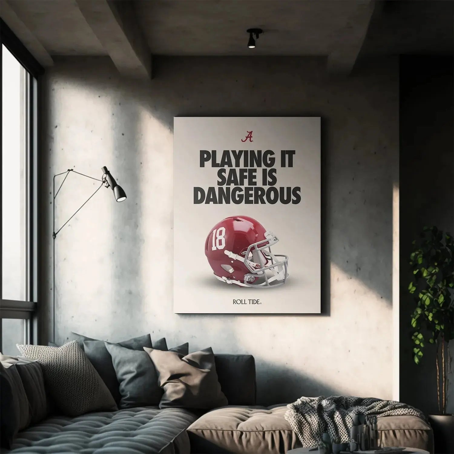 Detailed texture of the print surface showing the high-contrast typography in the 'Alabama - Playing It Safe' design.