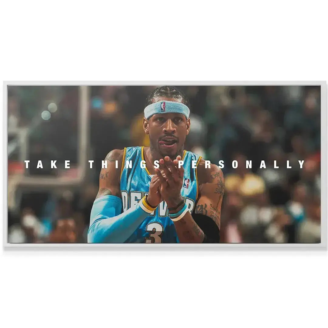 Detail of Iverson's Denver Nuggets jersey number 3 and arm sleeve of Allen Iverson - Take Things Personally.