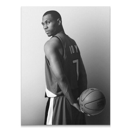 Full vertical portrait of Brandon Roy - Back, showing jersey and basketball details in black and white.