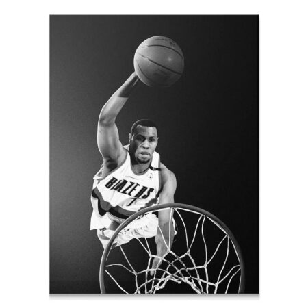 High-contrast black and white photograph of Brandon Roy - Dunk #1 capturing the intense action above the rim.