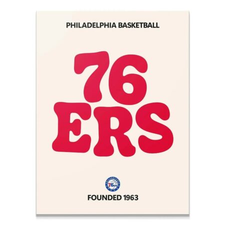 Full view of the minimalist red and cream 'Broken Text - 76ers' poster art.