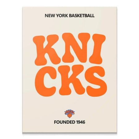Full frontal view of the bold orange Broken Text - Knicks poster design on a cream background.