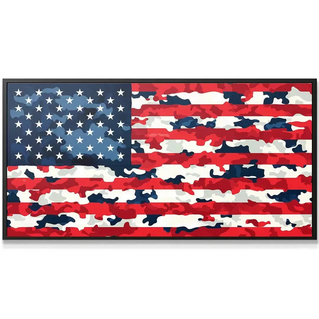Close-up detail of the red, white, and blue camouflage texture within the Camo USA Flag stripes