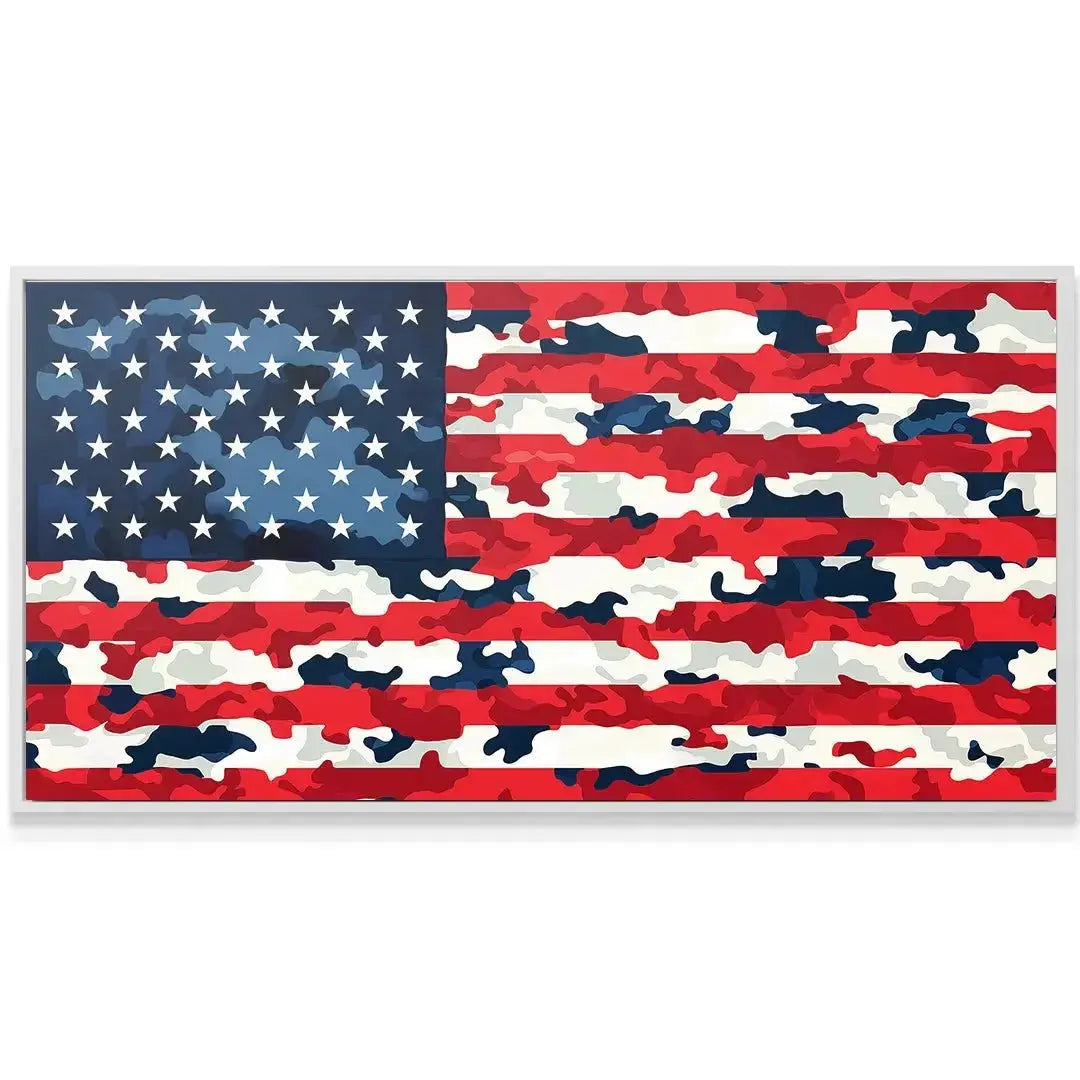 Detailed shot of the blue field of stars on the upper left corner of the Camo USA Flag art