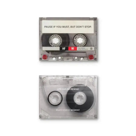 Full vertical shot of the two pieces of motivational Cassette Set art.
