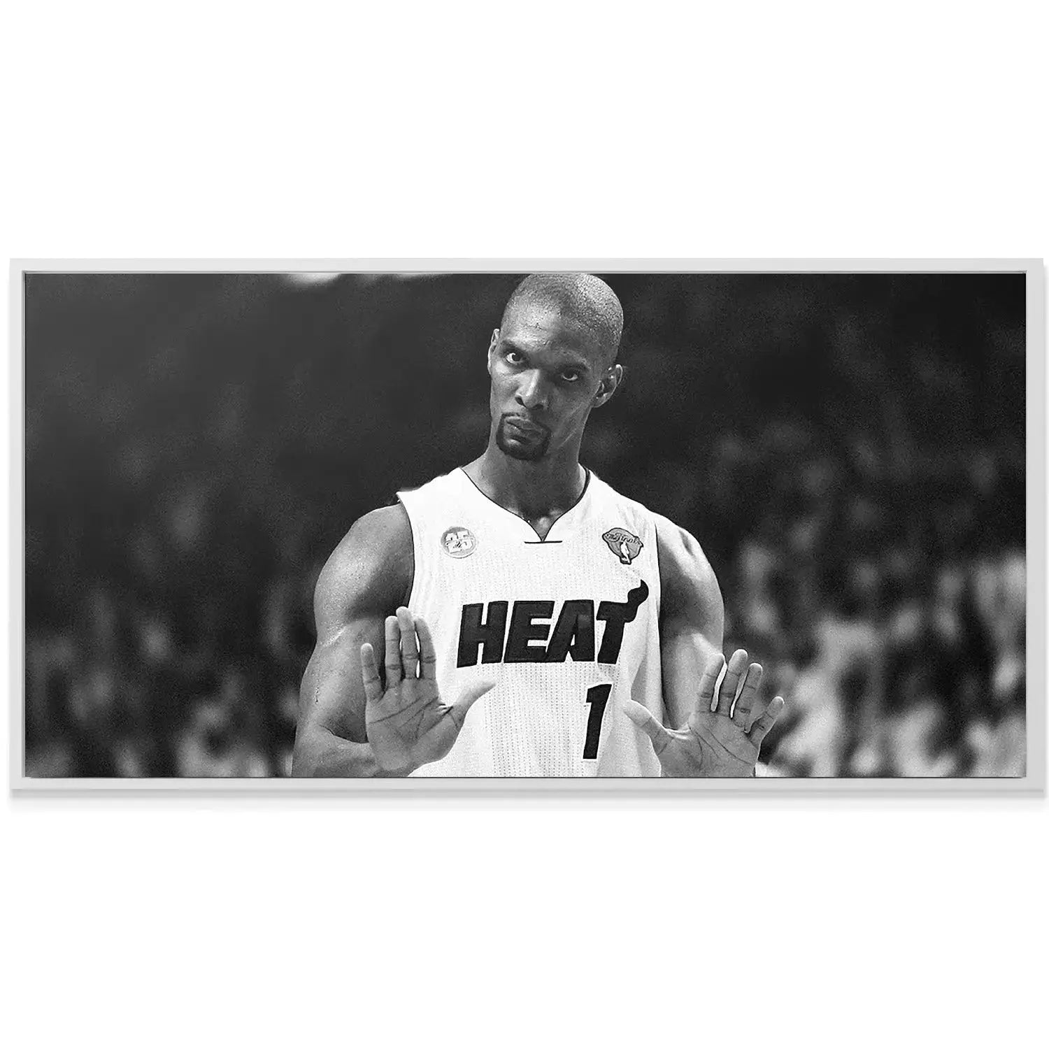 High contrast black and white image capturing the texture of the Miami Heat jersey in 'Chris Bosh - Calm (No Quote)'.