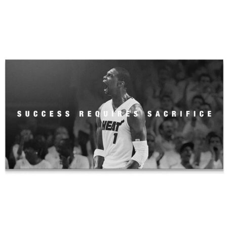 Close-up of Chris Bosh's roaring face and intense expression in the 'Chris Bosh - Success Requires Sacrifice (B&W)' print.
