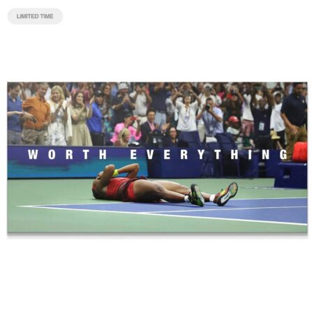 Coco Gauff - Worth Everything celebratory moment, full wide shot showing the ecstatic crowd perspective.