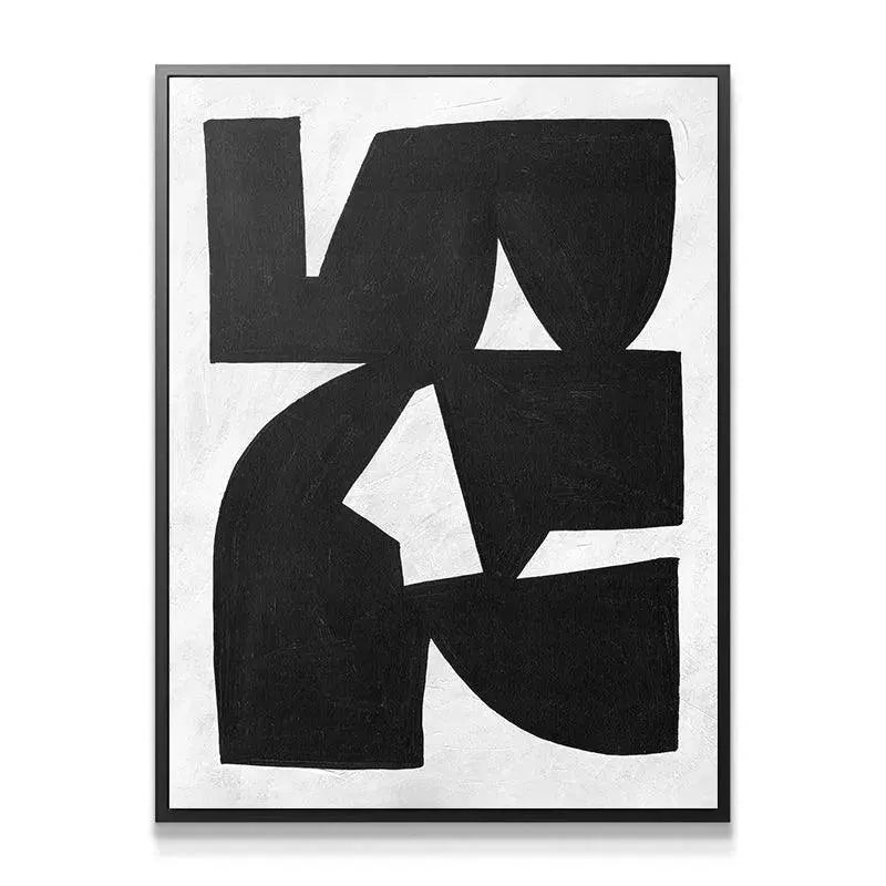Close-up of the thick, matte black paint texture visible in 'Colliding Shapes Black N.1'.