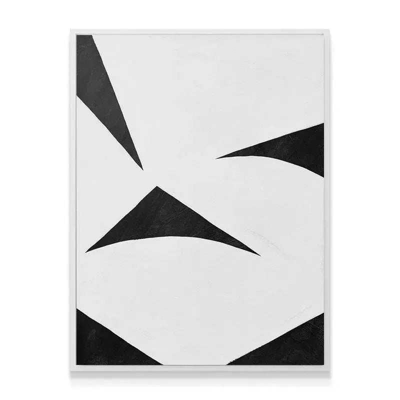 Full vertical view of Colliding Shapes Black N.6, emphasizing the bold black and white geometric abstraction.