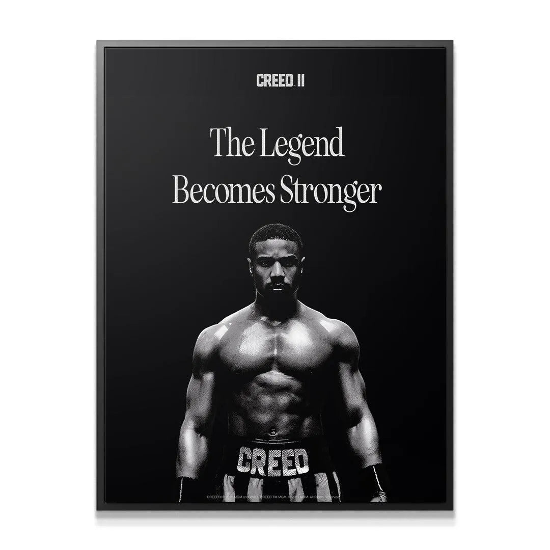 Close-up shot of the determined face of Adonis Creed on the Creed - The Legend movie print.