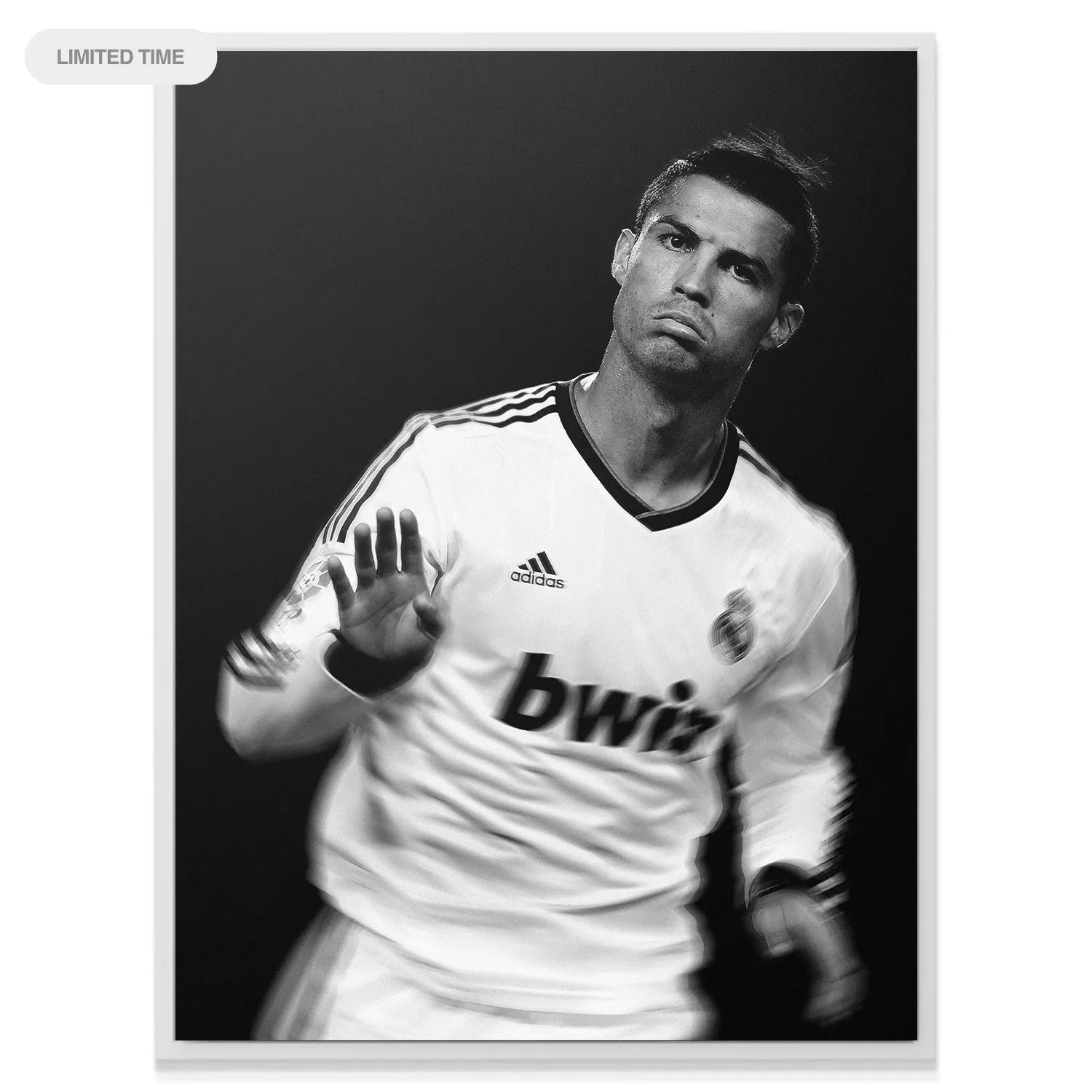 Full figure representation of the iconic Cristiano Ronaldo - Calma pose in a Real Madrid jersey.