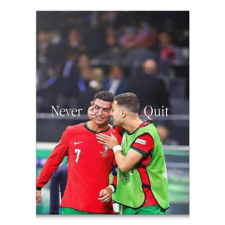 Close-up portrait of the emotional moment captured in the inspirational Cristiano Ronaldo - Never Quit poster.