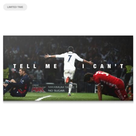 Wide-angle stadium shot of victory featuring the slogan "Cristiano Ronaldo - Tell Me I Can't".