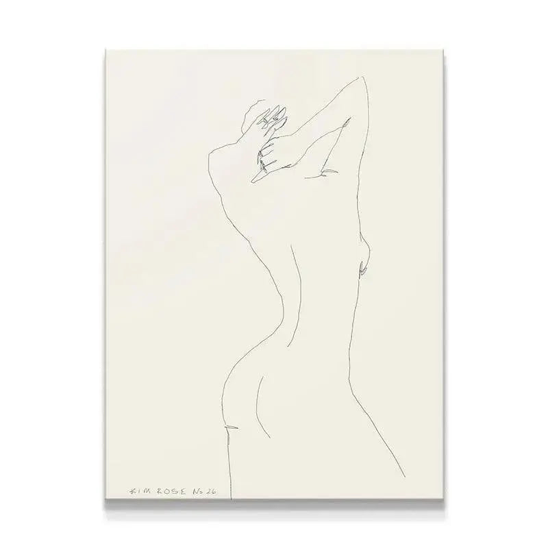 Full view of the minimalist line drawing art print, Daisy No 26 - White, showing the female nude figure.