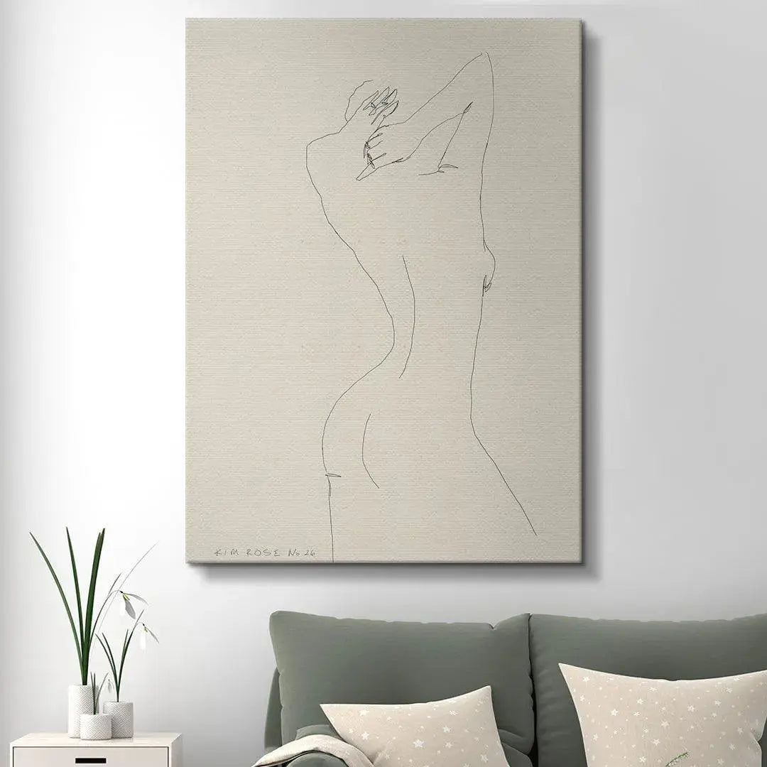 Detail focusing on the hands and shoulders in the elegant continuous drawing style of Daisy No 26 - White.