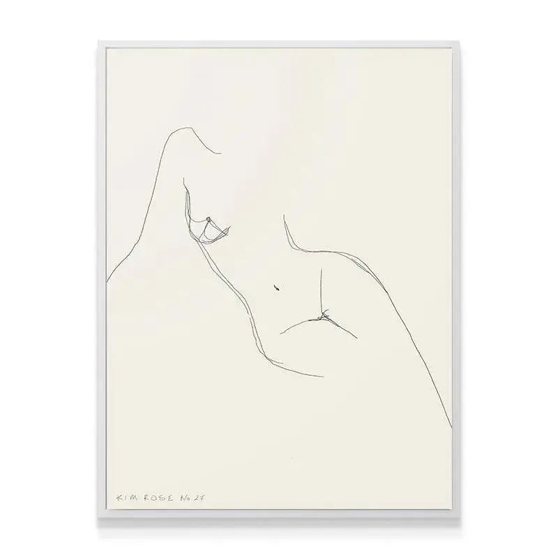 Lifestyle image: Daisy No 27 - White framed artwork hanging in a modern living room setting.