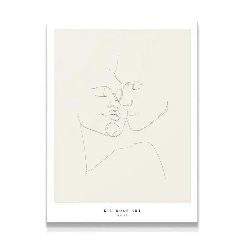Close-up of the tender embrace featured in the continuous line art, Daisy No 28 - White.