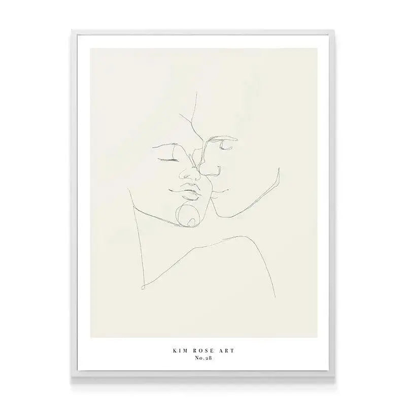Lifestyle shot of the framed wall art, Daisy No 28 - White, displayed above a minimalist bedroom headboard.