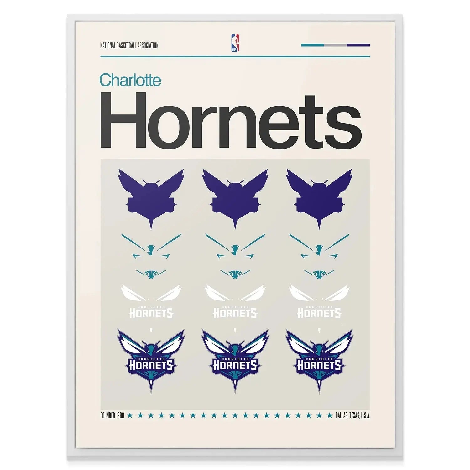 Angled shot showing the paper texture and matte finish of the Deconstructed Logo - Hornets artwork.