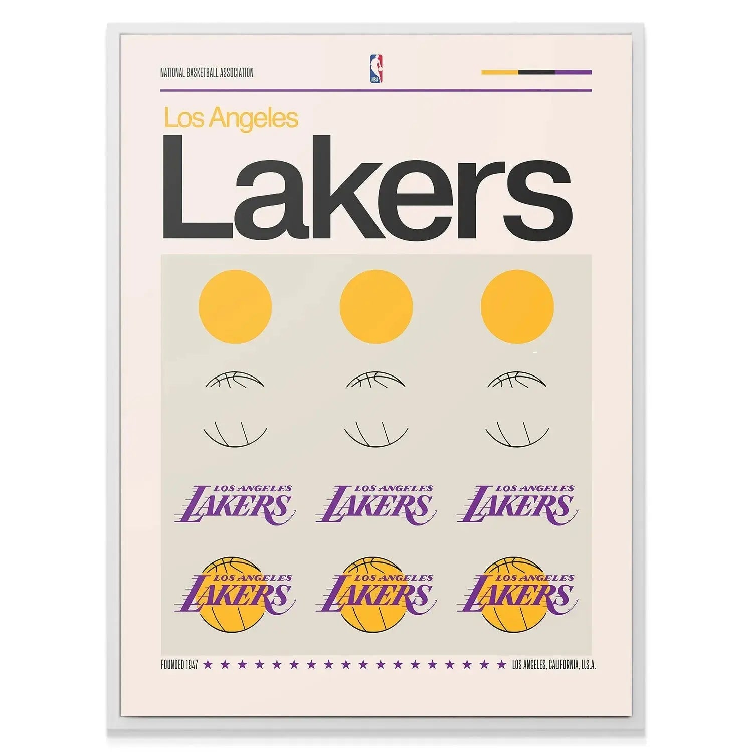 Lifestyle shot of the Deconstructed Logo - Lakers print framed on a modern office wall.