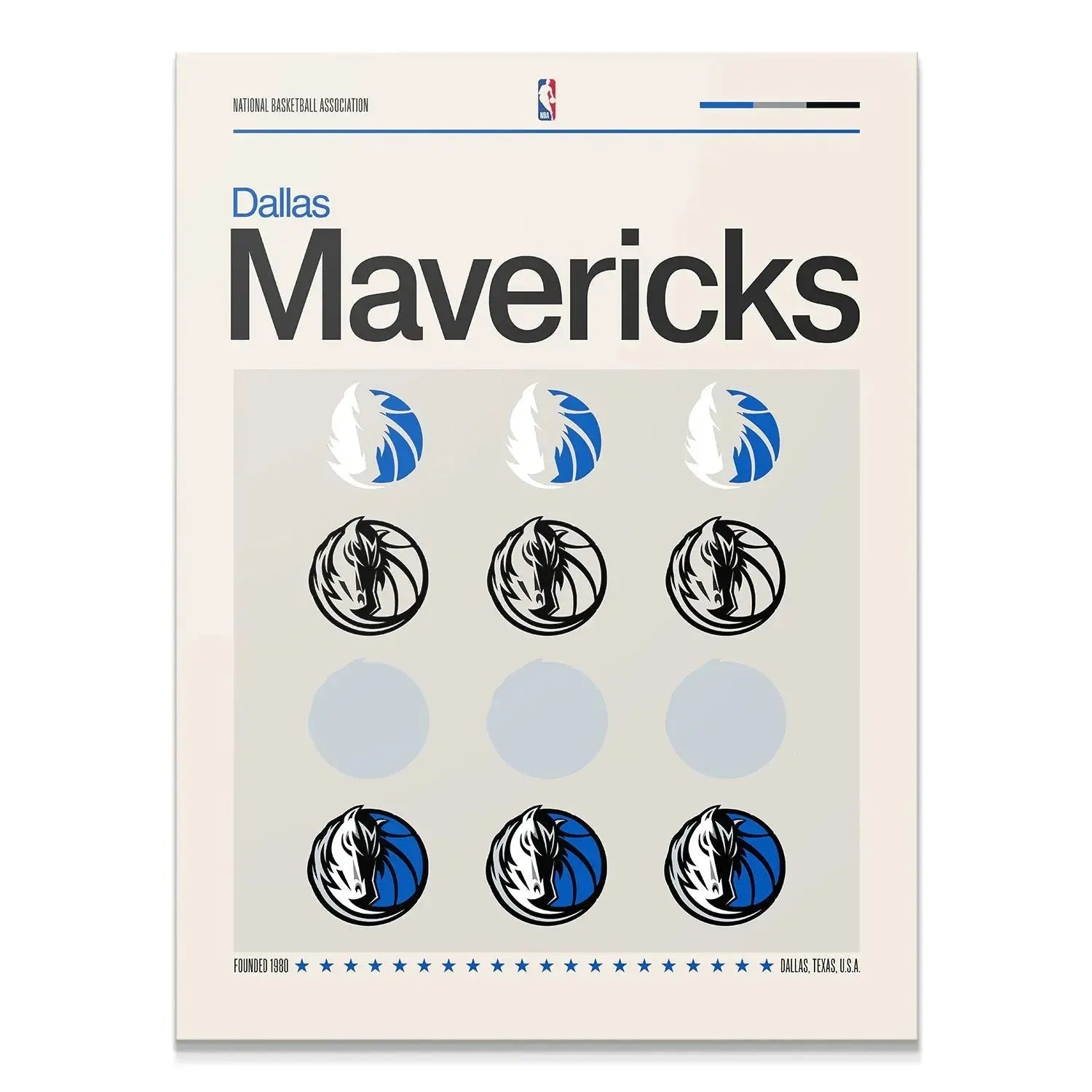 Full view of the minimalist Deconstructed Logo - Mavericks poster hanging on a gallery wall, showcasing the complete grid.