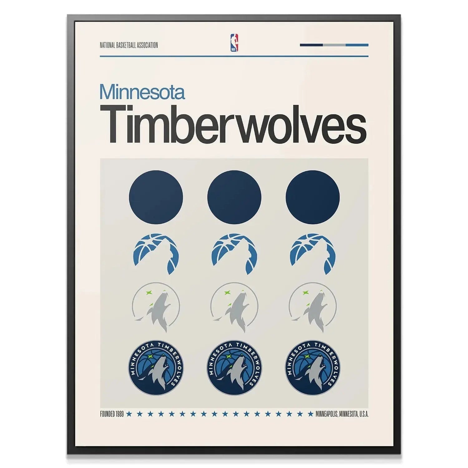 Close-up shot showing the detailed vector lines of the Deconstructed Logo - Timberwolves poster design process.