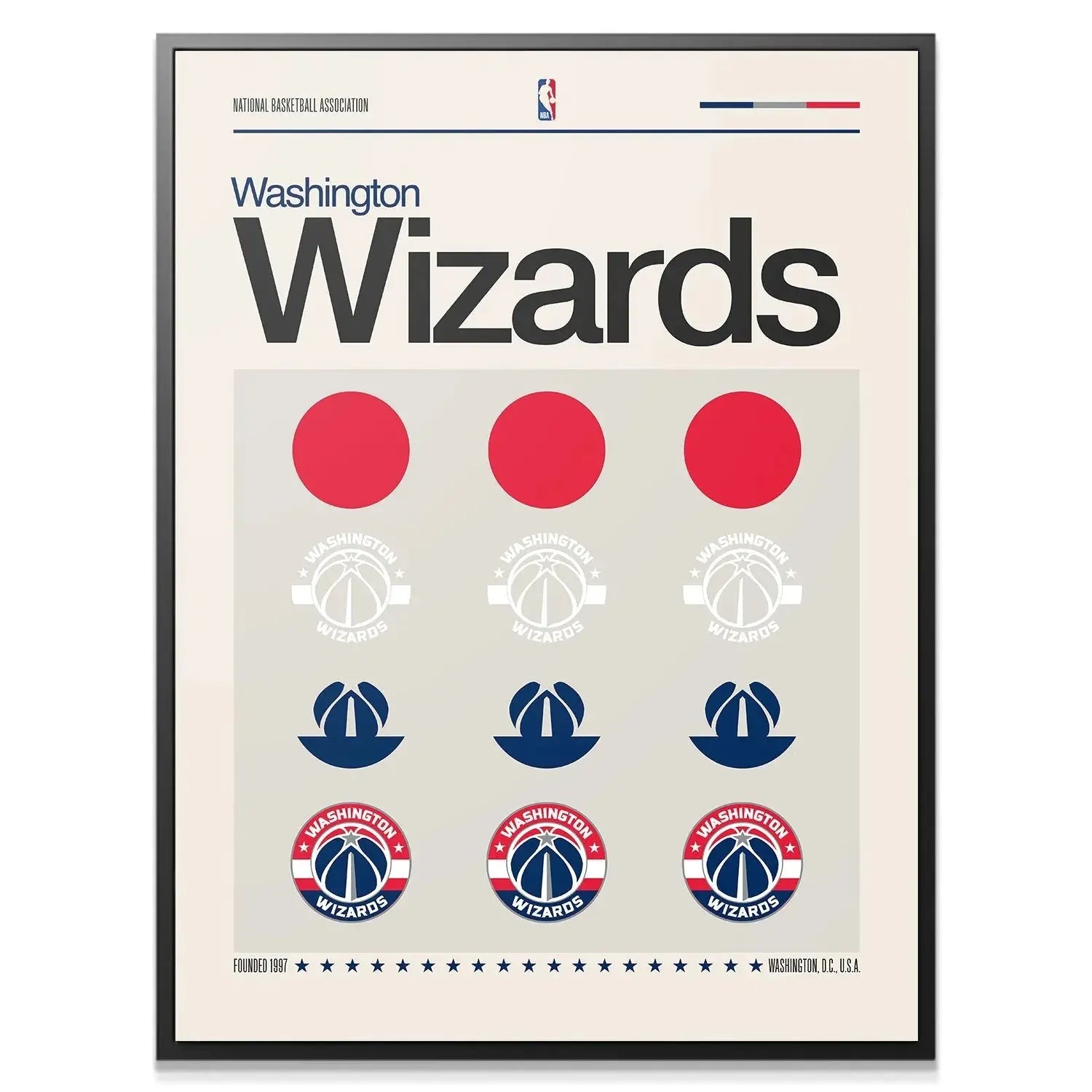 Close-up detail showing the crisp typography of 'Washington Wizards' section on the Deconstructed Logo - Wizards artwork.