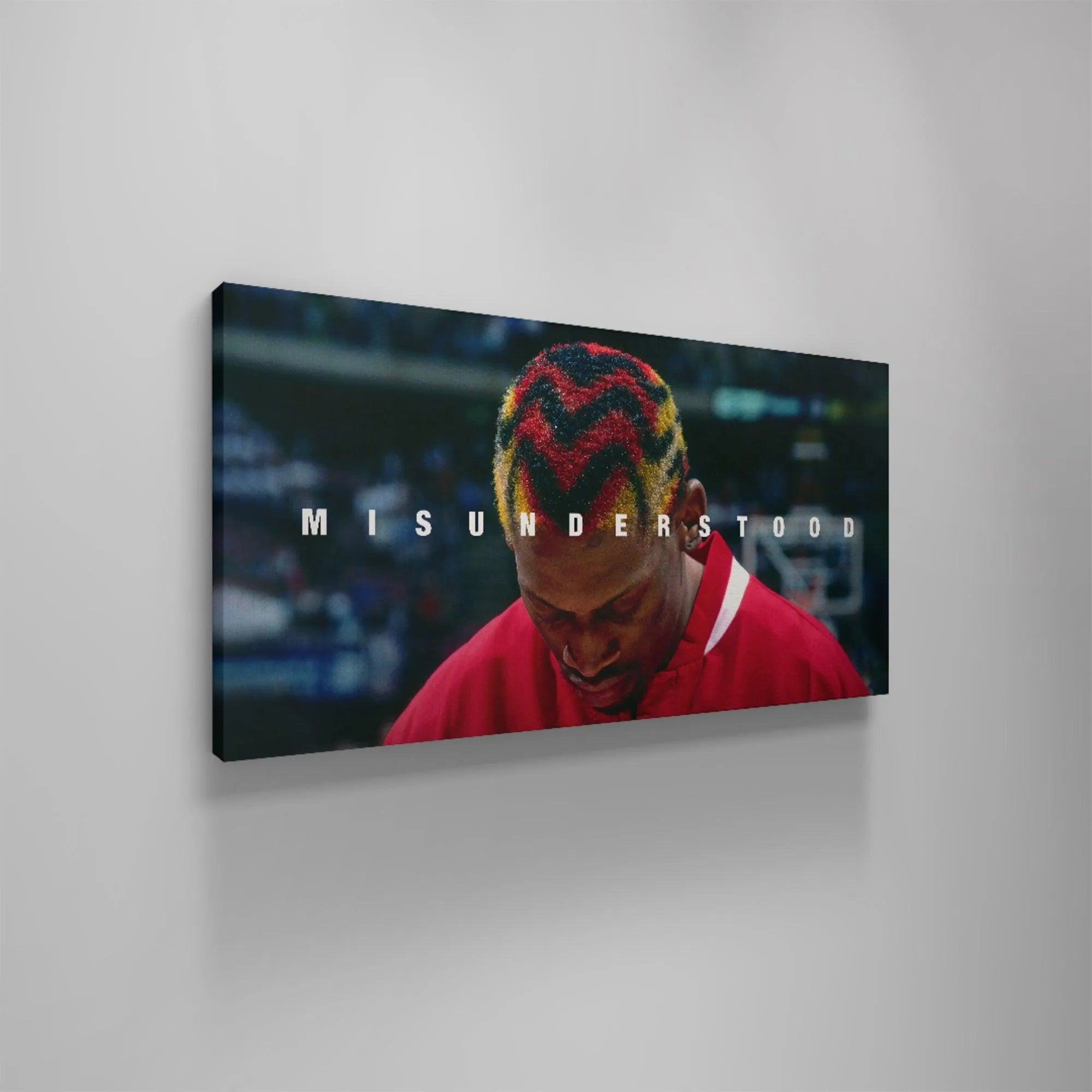 High-resolution detail shot of the print quality and color saturation for Dennis Rodman - Misunderstood wall art.