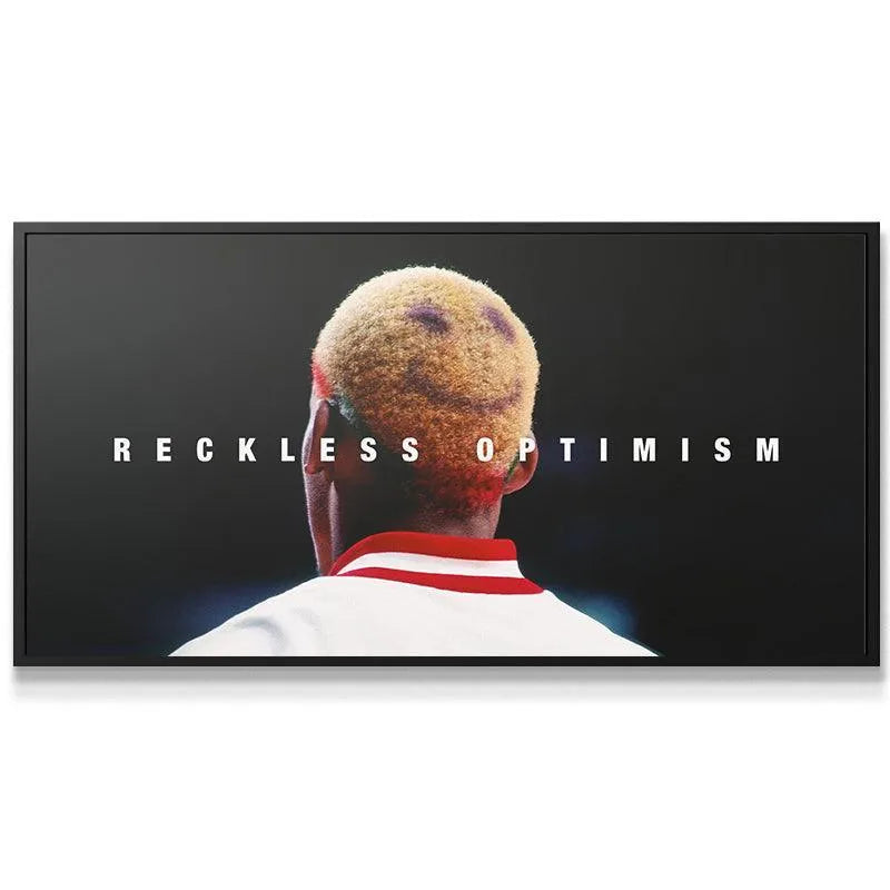 High-contrast rear view of the legend captured in the iconic Dennis Rodman - Reckless Optimism poster.