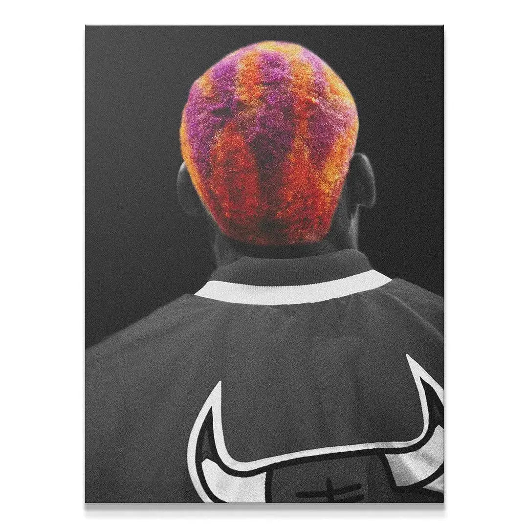 Close-up texture of the vibrant hair color on the Dennis Rodman - Tie Dye print.