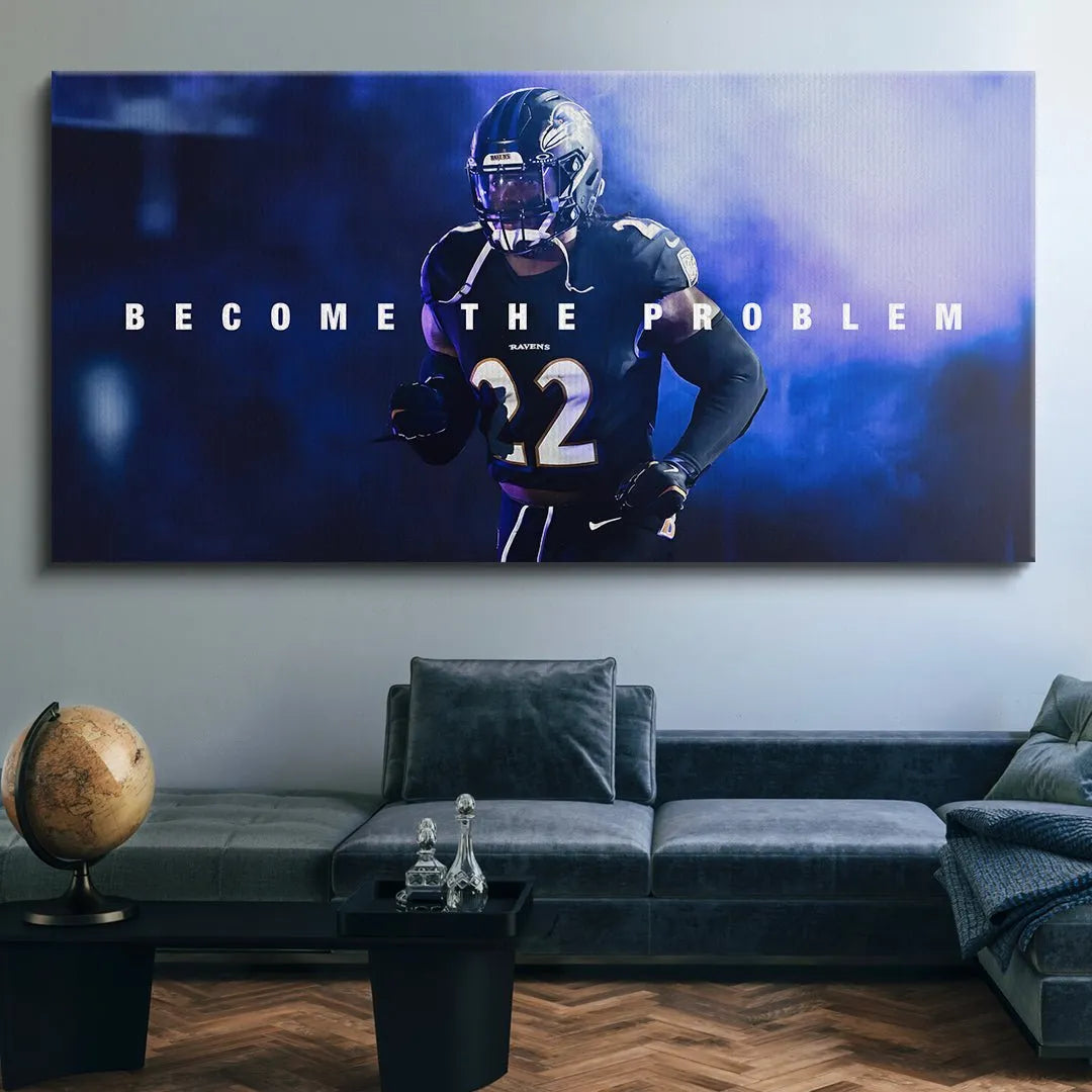 Derrick Henry - Become The Problem: Angled view focusing on the powerful silhouette of Henry's arms and shoulders.