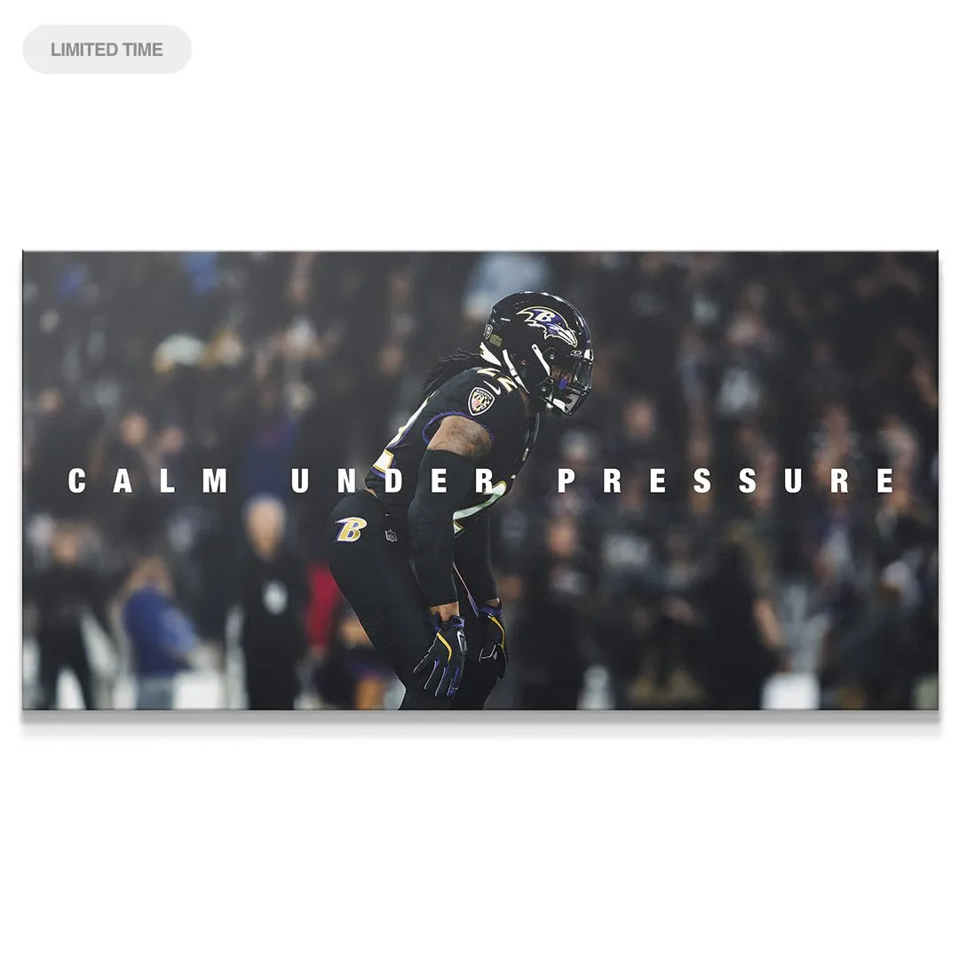 Full wide shot of Derrick Henry - Calm Under Pressure print, showing field action and blurred crowd atmosphere.