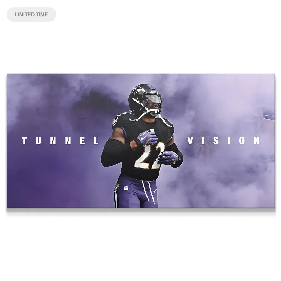 Derrick Henry - Tunnel Vision close-up shot showing number 22 on Ravens jersey detail.