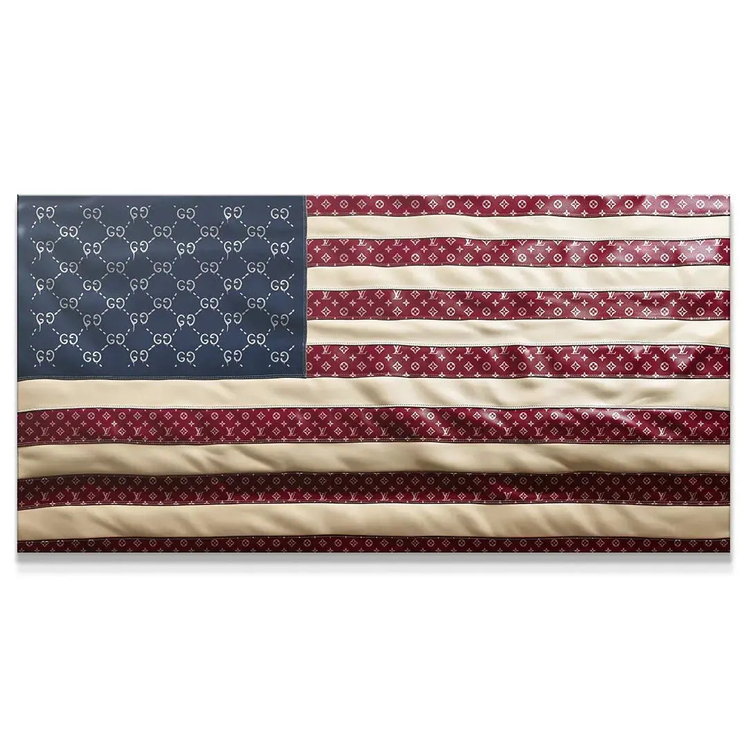 Full frontal view of the high-gloss Designer USA Flag artwork combining luxury monograms.