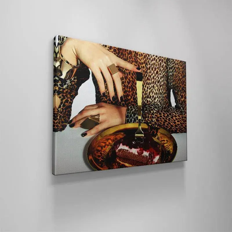Oversized angular gold rings and cuff bracelet featured prominently in the 'Dessert Hunt' photograph.