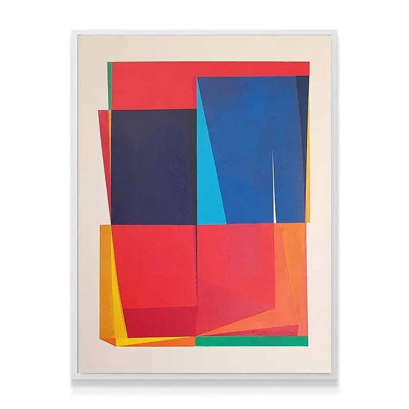 Dexcubes modern painting displayed prominently in a minimalist living room setting (lifestyle shot).