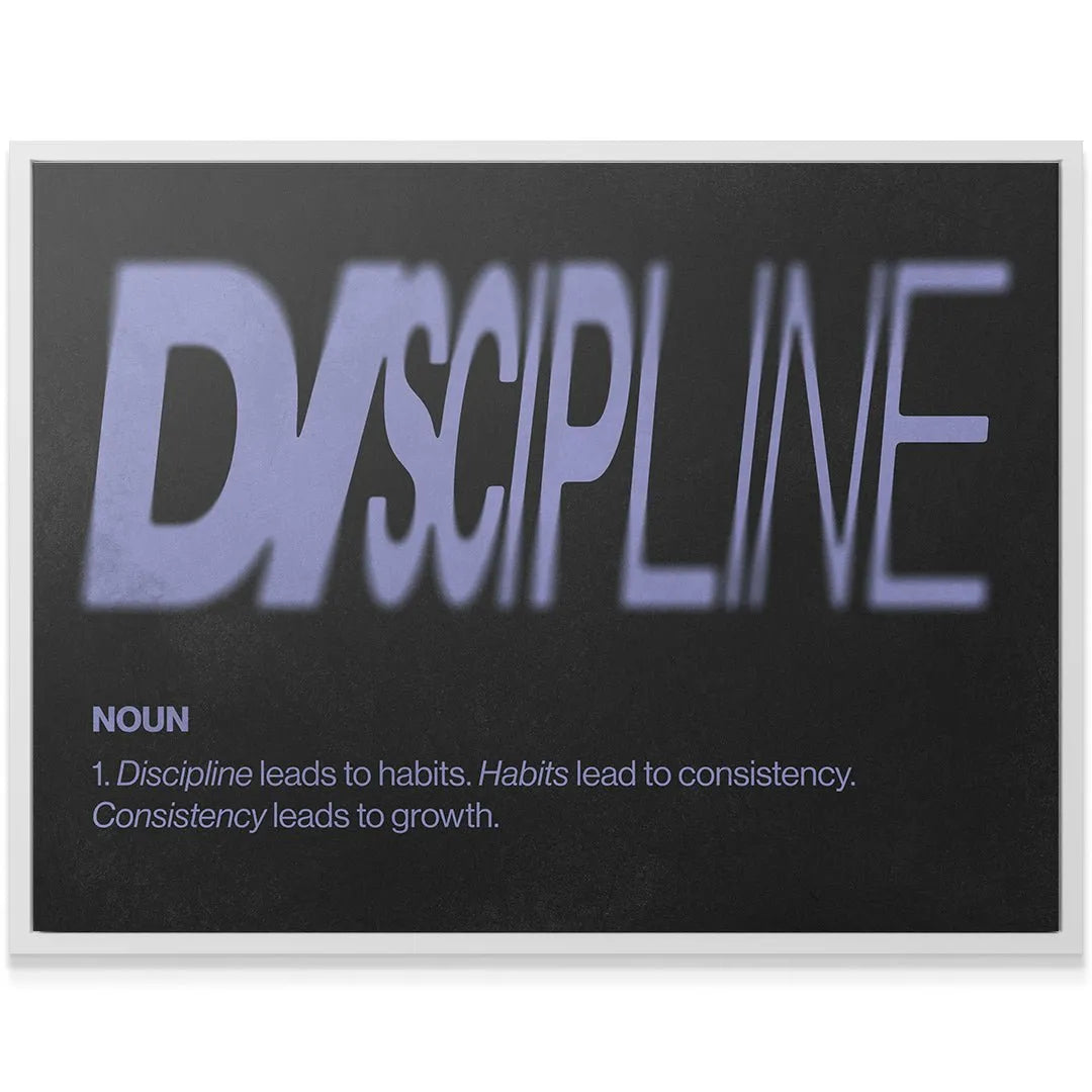 Texture detail of the matte black background beneath the stark 'Discipline Definition' quote