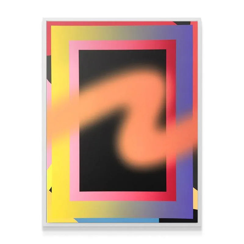 Detailed corner view highlighting the yellow and pink gradient borders of the "Dodgeball" print.