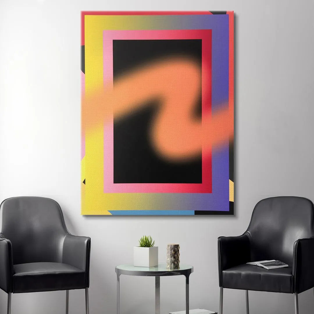 Texture shot showing the smooth matte finish of the black center in the "Dodgeball" painting.