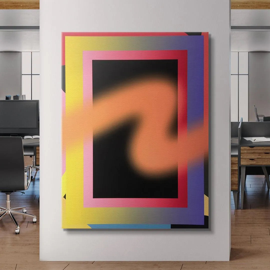 Abstract geometric composition featuring the neon layers of "Dodgeball."