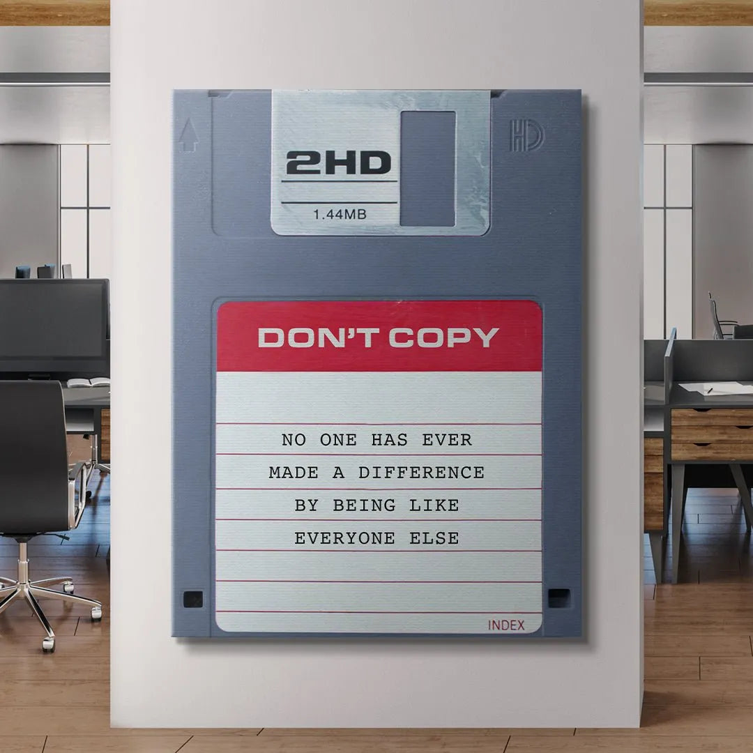 Texture shot showing the matte plastic surface and glossy label of the item with 'Don't Copy' prominently displayed.