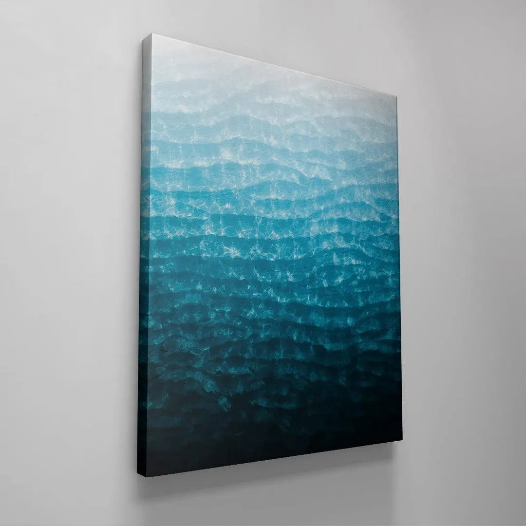 Studio shot highlighting the fade from white to deep blue in the Electric Texture wall hanging.