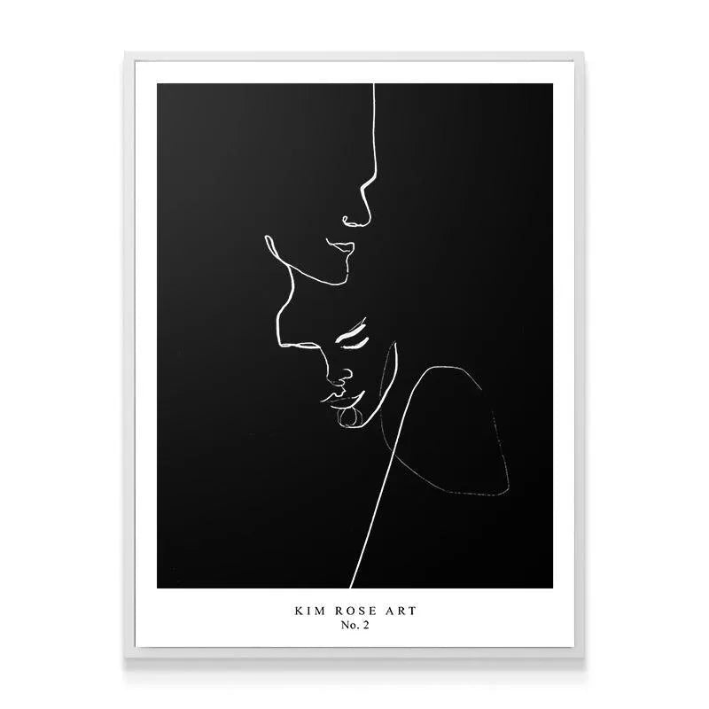 Vertical orientation view of the striking black and white 'Embrace - Black' artwork.