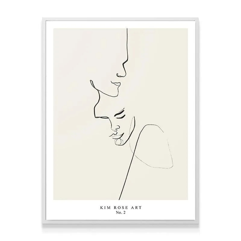Textured view of the fine line work and paper quality of the 'Embrace - White' print.