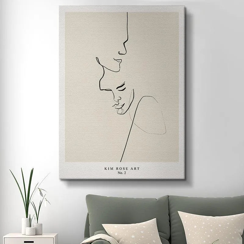 Lifestyle image showing 'Embrace - White' mounted above a clean, Scandinavian-style bed.
