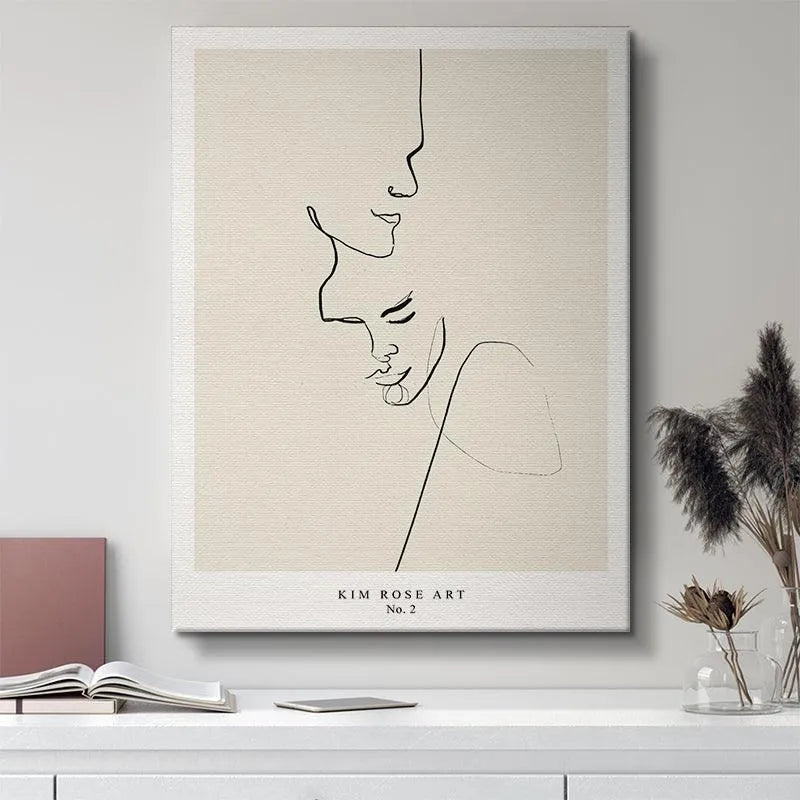 Corner perspective of the 'Embrace - White' art print, highlighting the creamy background.