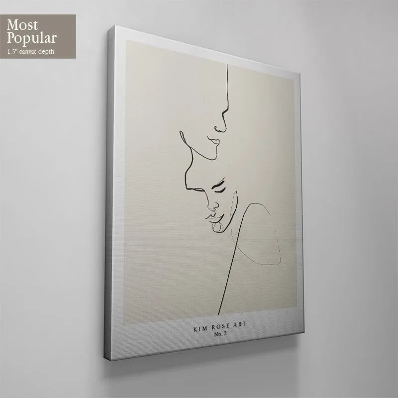 Vertical hanging display of the large format 'Embrace - White' in a modern living room setting.