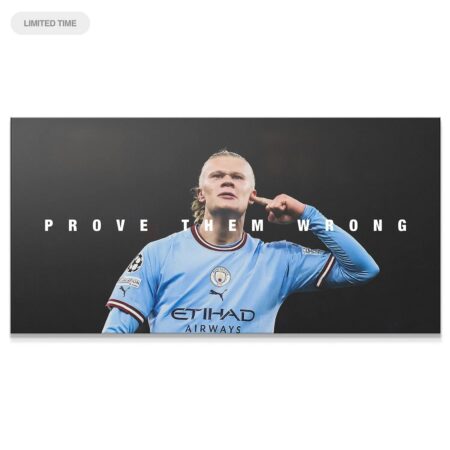 Full panoramic shot of the motivational Erling Haaland - Prove Them Wrong poster art, ideal for display.