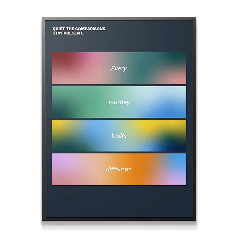 Close-up detail shot focusing on the top pink gradient panel and the word 'Every' emphasizing that Every Journey Looks Different.